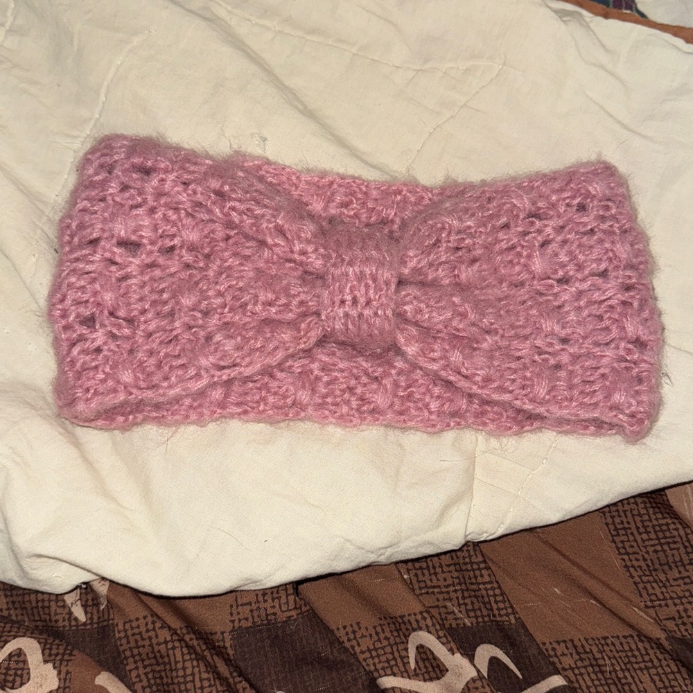 Charming Charlie Pink Knit Bow Headband NWOT